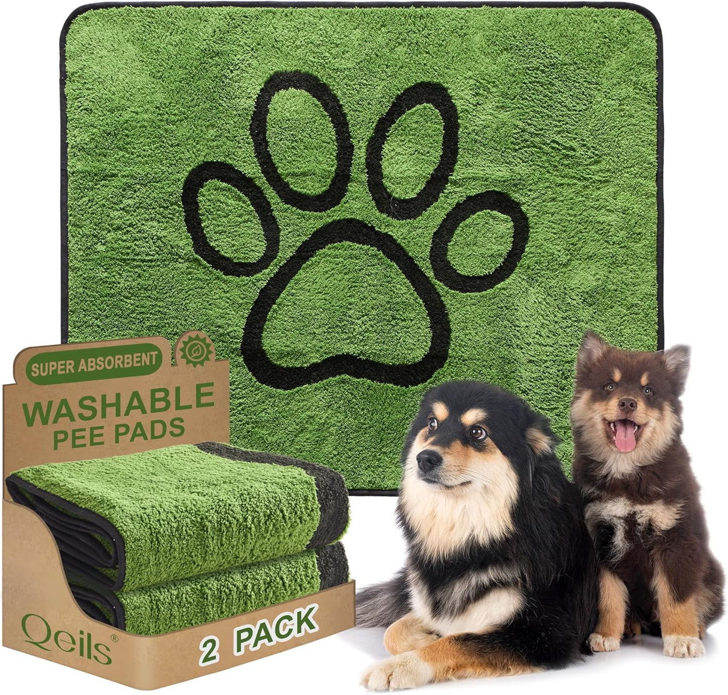 Washable Pee Pads for Dogs, 2 Pack Super Absorbent Reusable Puppy Pads with Green Long Wool for Potty Training, Floor, Couch, Bed, and Crate,36"X 41"