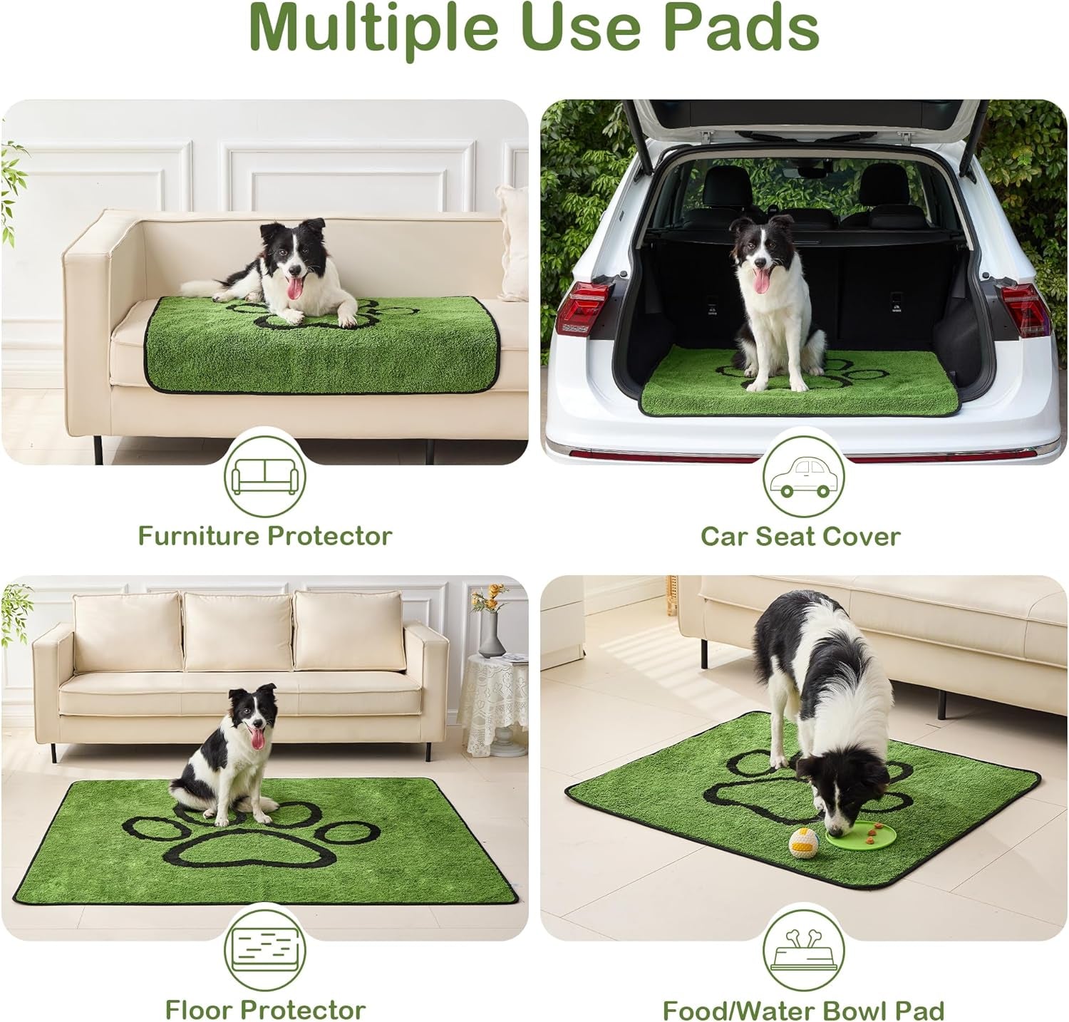 Washable Pee Pads for Dogs, 2 Pack Super Absorbent Reusable Puppy Pads with Green Long Wool for Potty Training, Floor, Couch, Bed, and Crate,36"X 41"